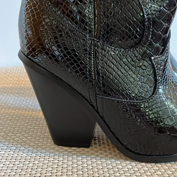 Snakeskin Patent Leather Cowgirl Western Biker Calf Height Cowboy Boots - 7.5/38 - Picture 8 of 12